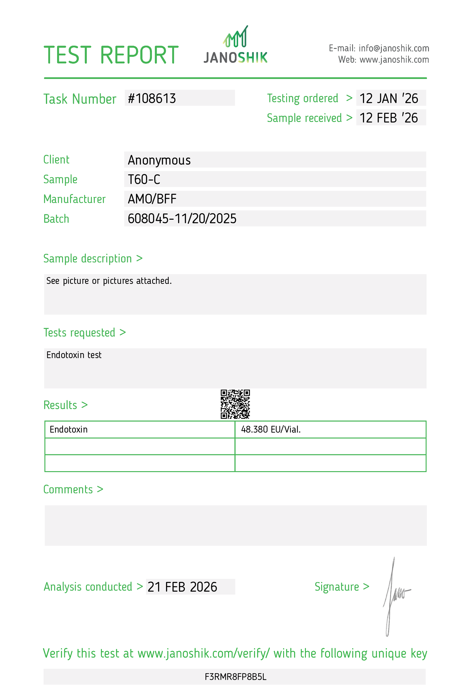 Certificate for T60-C