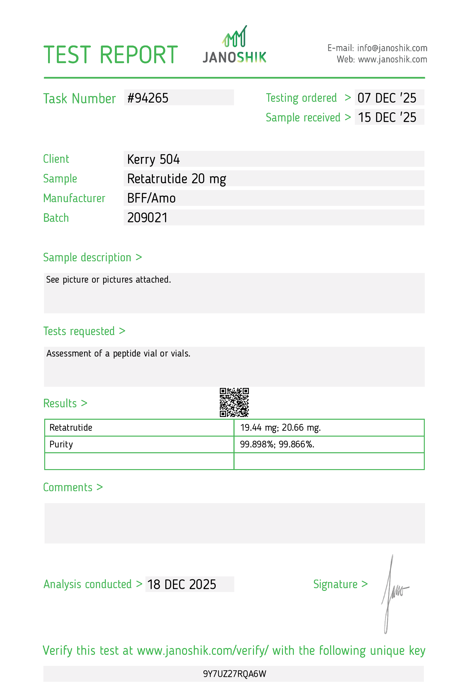 Certificate for Retatrutide