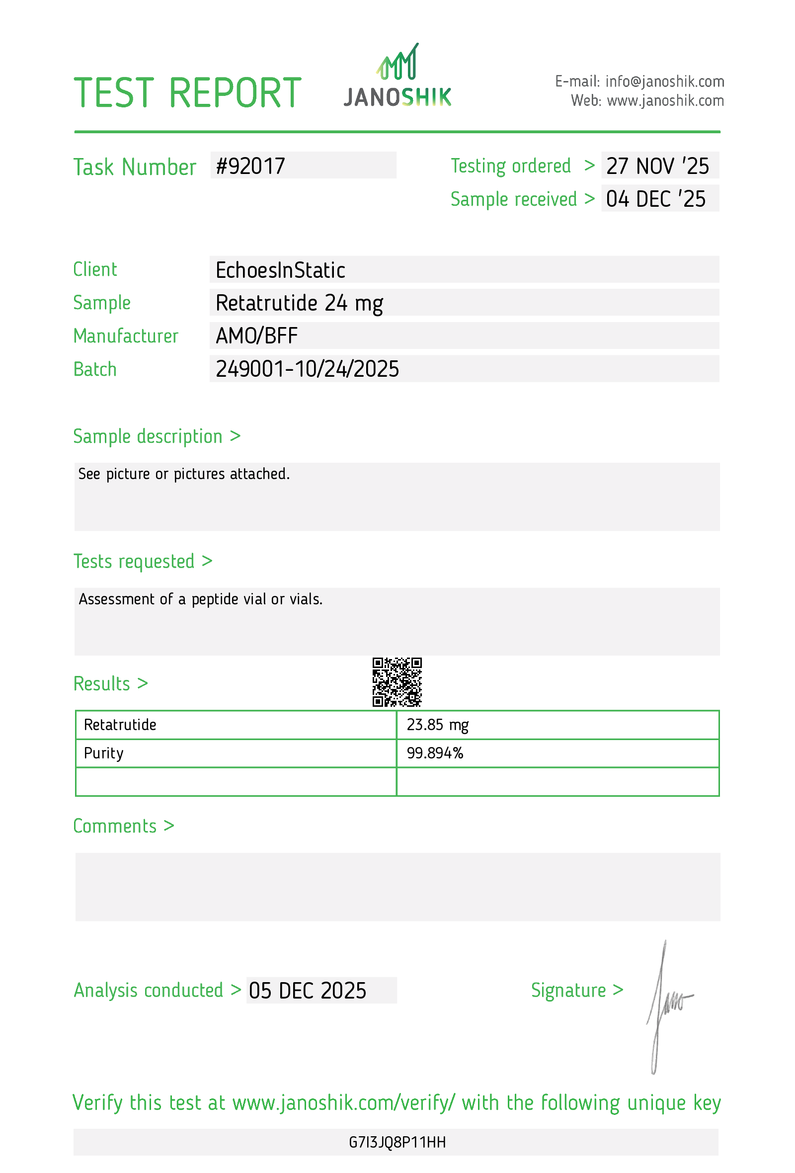 Certificate for Retatrutide